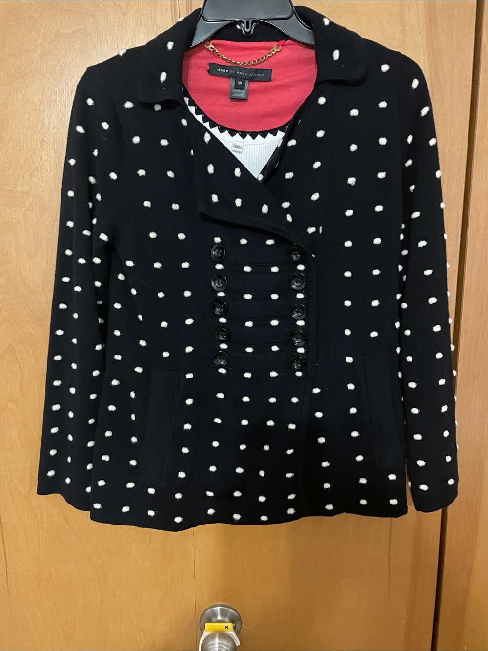 Marc by Marc Jacobs Black Pea Coat with White Polka Dots